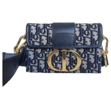 Bolso 30 Montaigne Dior Oblique en jacquard azul